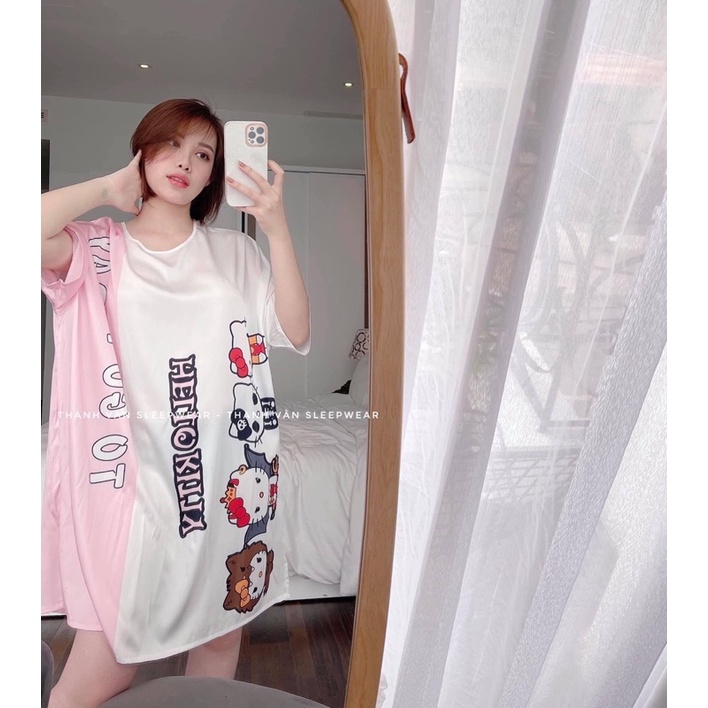 Váy ngủ mặc nhà Lụa Latin - Satin thoáng mát phom to dưới 75kg (mẹ bầu - sau sinh mặc được) | BigBuy360 - bigbuy360.vn