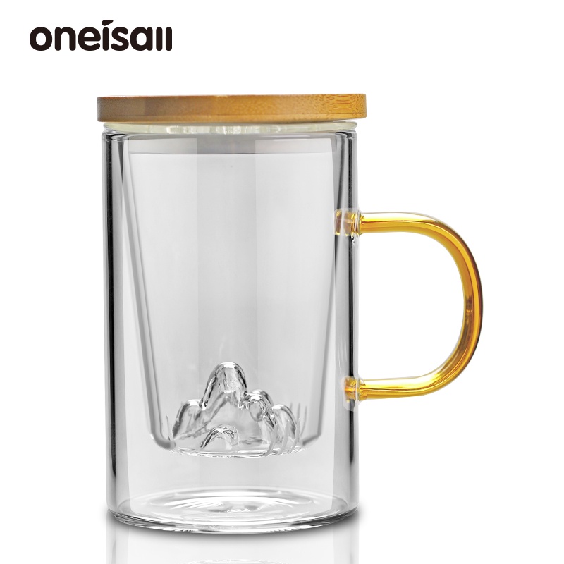 Ấm trà thủy tinh ONEISALL có bộ lọc và bình tách trà nắp tre tiện dụng cho du lịch văn phòng 350ML/500ML