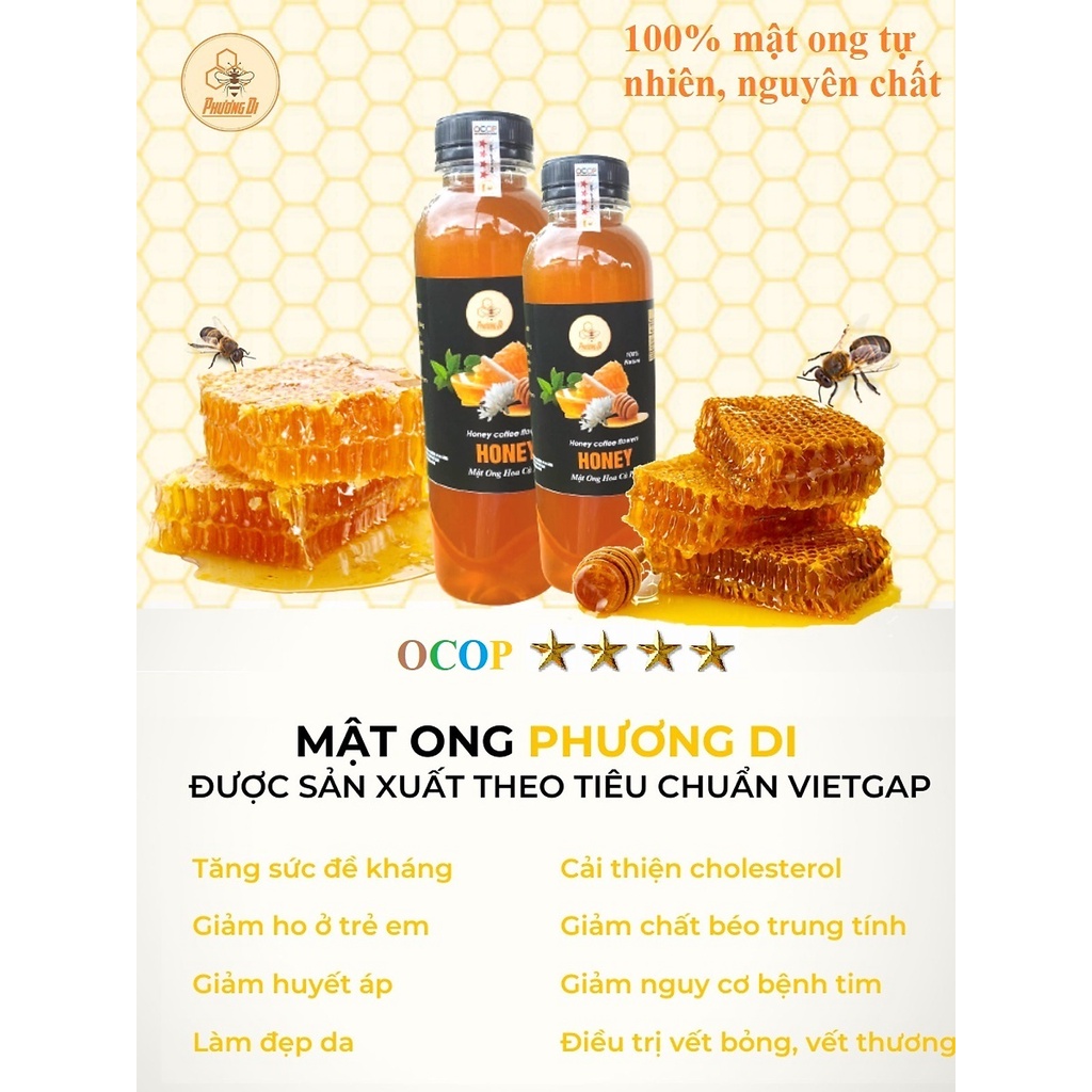 Mật ong hoa cà phê 100% nguyên chất, ong không dùng kháng sinh, không phụ gia, hiệu Phương Di