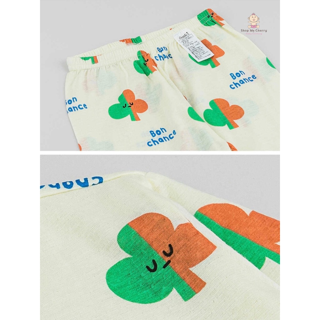 Bộ Tay Dài Cao Cấp Cho Bé Nội Địa Hàn Quốc Của Hãng Cordii, Chất Cotton giấy Organic Mẫu Cỏ Ba Lá