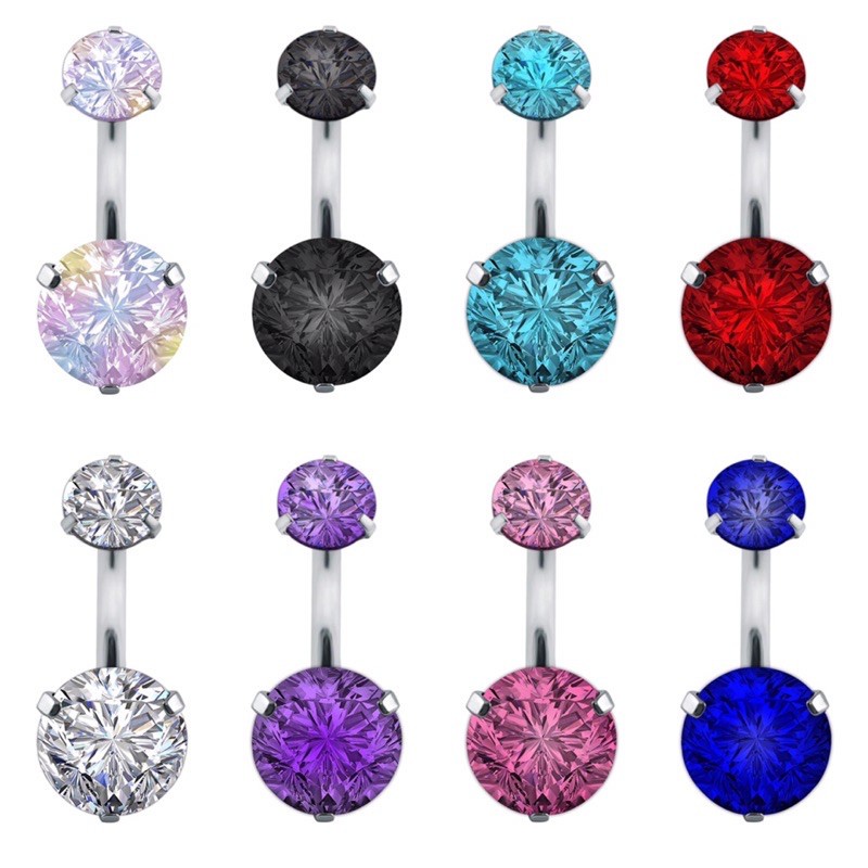 [NOW SHIP] KHUYÊN RỐN 2 ĐẦU ĐÁ HÌNH TRÒN MÀU TRẮNG / KO HAN GỈ