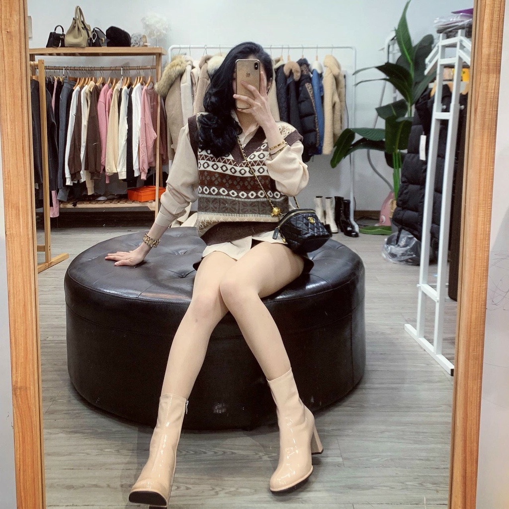 Áo gile len nữ hoạ tiết kẻ caro thổ cẩm vintage Ullzang