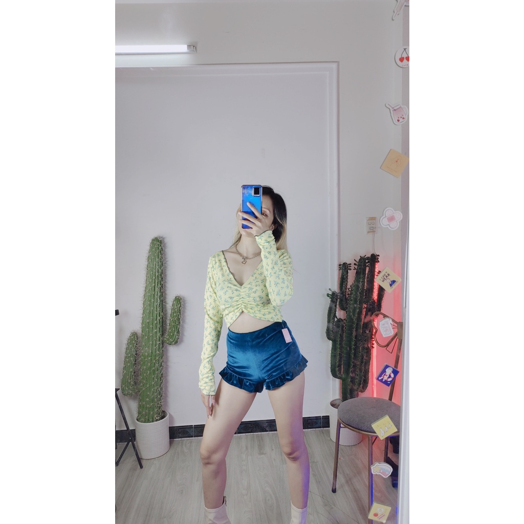 Áo croptop tay dài nhún ngực ( Ảnh Thật ) DollaHouse | BigBuy360 - bigbuy360.vn