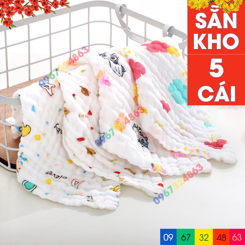 SÉT 5 KHĂN sữa xô 6 lớp rửa mặt loại dày siêu mềm mại cho bé