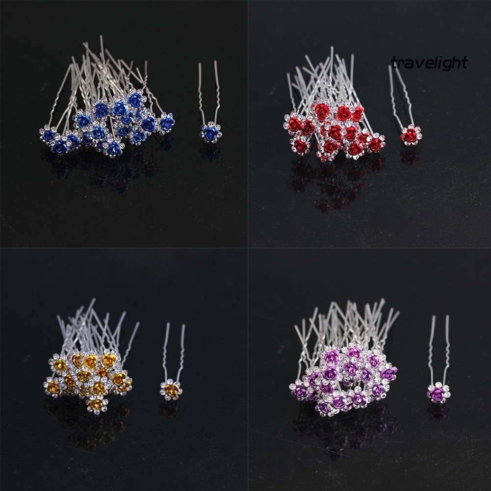 Set 10 Kẹp Tóc Mạ Bạc Hình Hoa Hồng Đính Đá Thời Trang Cho Nữ