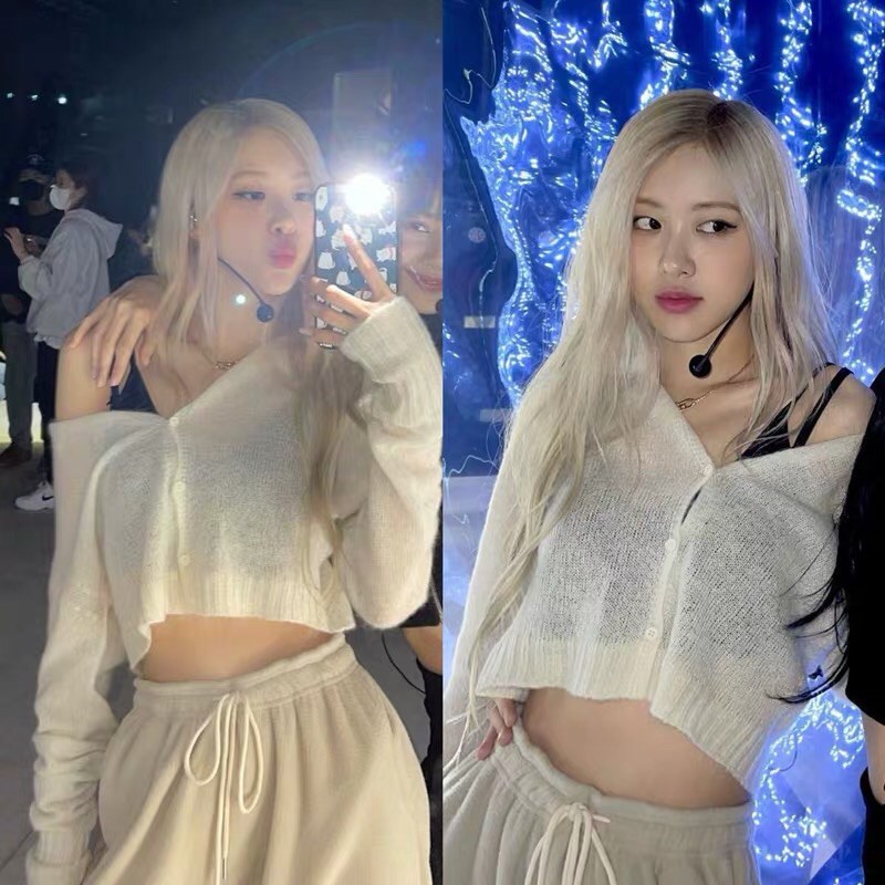 Áo Croptop len phong cách retro giống Rosé BlackPink