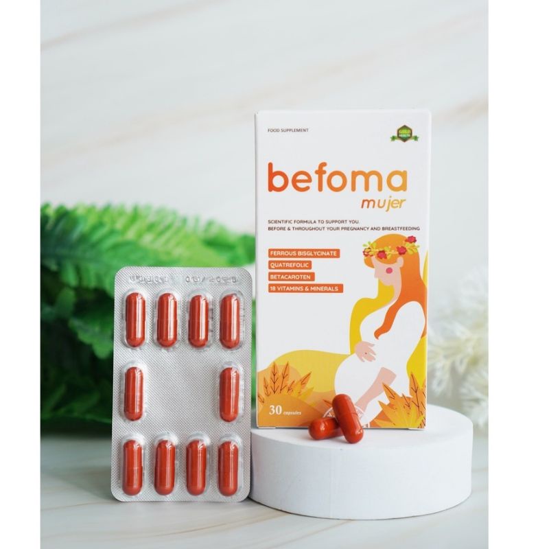 🆘 Befoma Hộp 30V Bổ sung Sắt hữu cơ , Axit folic thế hệ 4, vitamin Khoáng chất