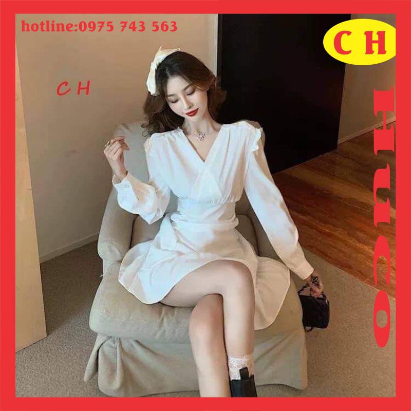 đầm nữ🦋váy nữ ulzzang 🦋sét trang phục🦋thời trang nữ🦋váy cổ V rúm chân có lót trong chất thô lụa