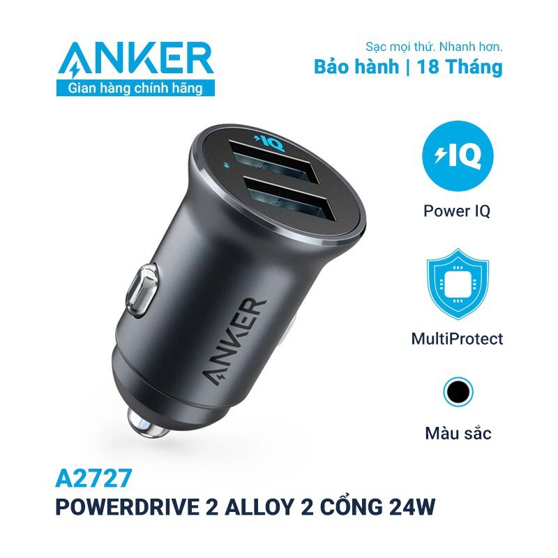 Tẩu Sạc Ô tô ANKER PowerDrive Alloy 2 Cổng 24W - Mã A2727