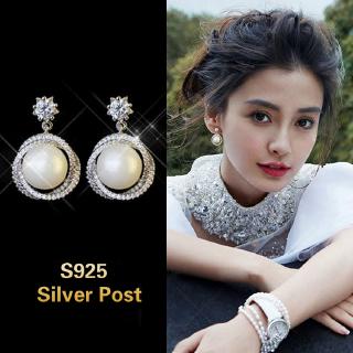 Bông Tai Mạ Bạc 925 Hình Ngôi Sao Đính Ngọc Trai Giả Sang Trọng Nữ Tính