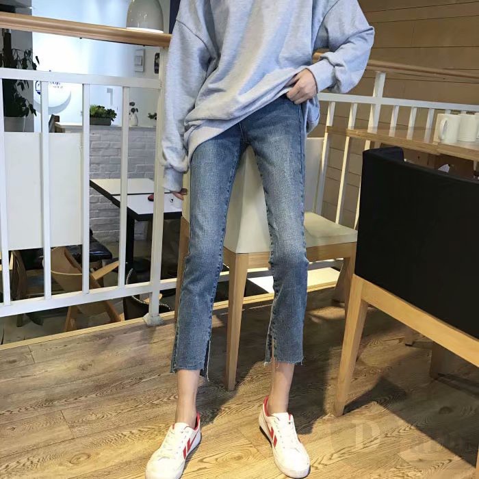 Quần Jeans Dài Lưng Cao Ống Đứng Thời Trang Hàn Quốc Cho Nữ