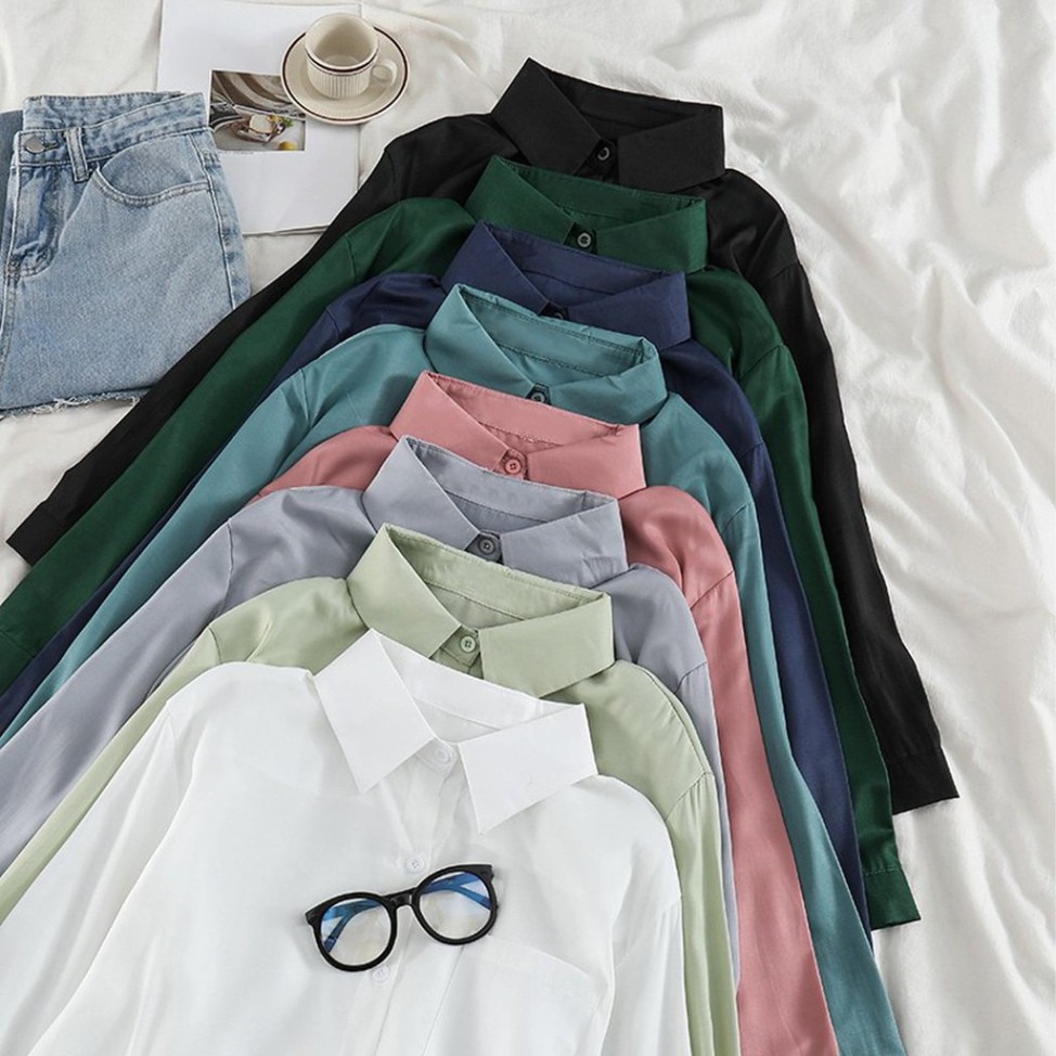Áo Sơ Mi Nữ form rộng Lụa hàn Kiểu Màu Trắng đen hồng xanh đẹp dài tay ulzzang vintage hàn quốc cao cấp trơn Alvinstore