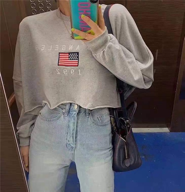 Áo croptop cờ Mỹ Los Angeles dài tay DTR0919