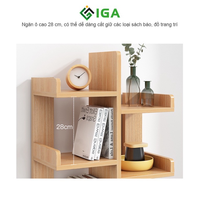 Giá sách hình cây 6 tầng có hộc đừng đồ, kệ sách gỗ phong cách Nordic - GP171