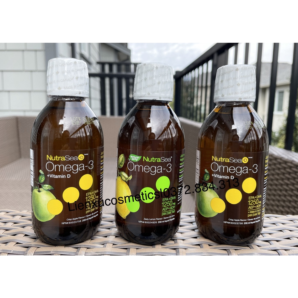 Dầu cá omega 3 & vitamin D cho bé Nutrasea +D 200ml, vị táo