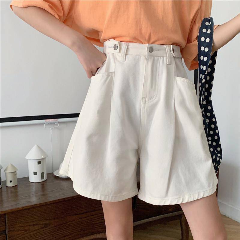 Quần Short Denim Lưng Cao Ống Rộng Thời Trang Hàn Quốc Dành Cho Nữ