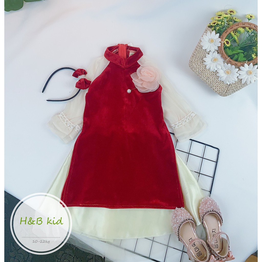 Áo dài bé gái 🎀chất nhung siêu đẹp