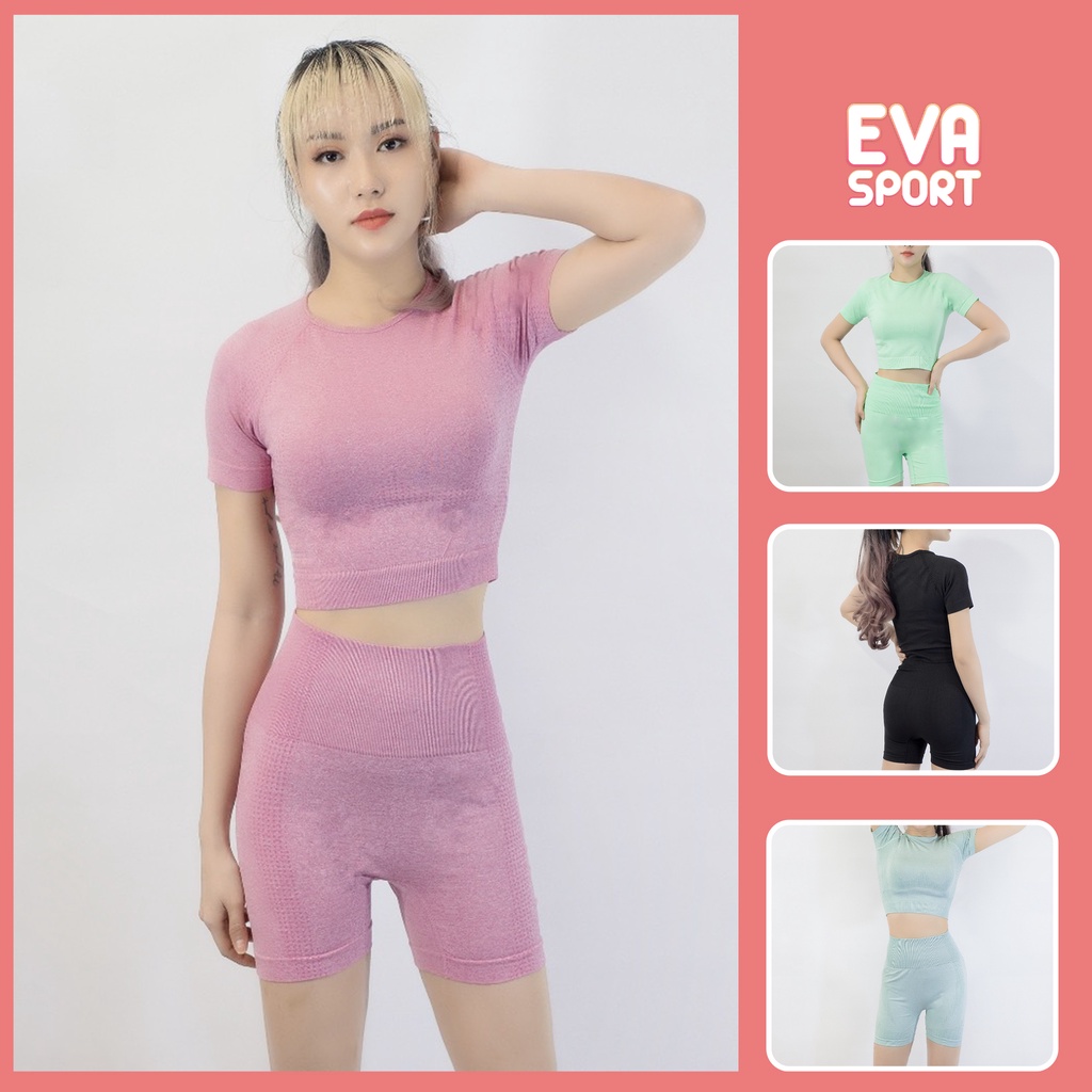 Set đồ tập gym yoga aerobic nữ Quần đùi Áo Croptop vải dệt kim ,co giãn tốt, mặc ôm dáng, nâng mông, tôn vòng 3