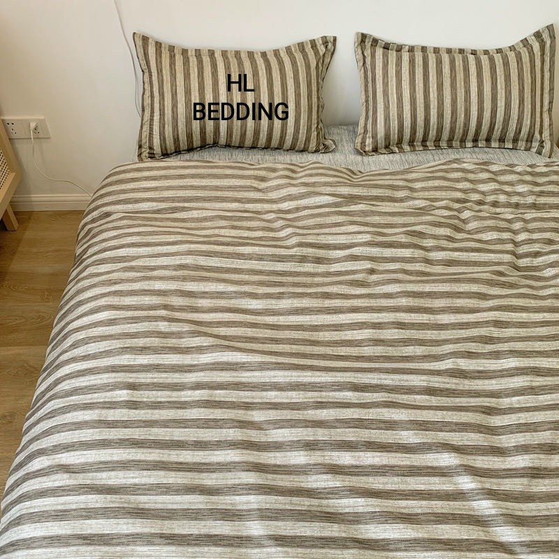 Bộ chăn ga Cotton poly HL bedding chăn ga Hàn Quốc xám sọc đủ size miễn phí bo chun