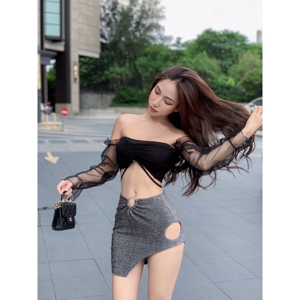 Chân váy ngắn sexy kim tuyến khoen xẻ  YN HM2T
