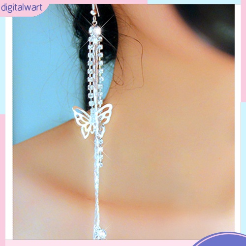 Cặp khuyên tai dây dài hình bướm đính đá quý nhân tạo lấp lánh sang trọng cá tính dành cho nữ