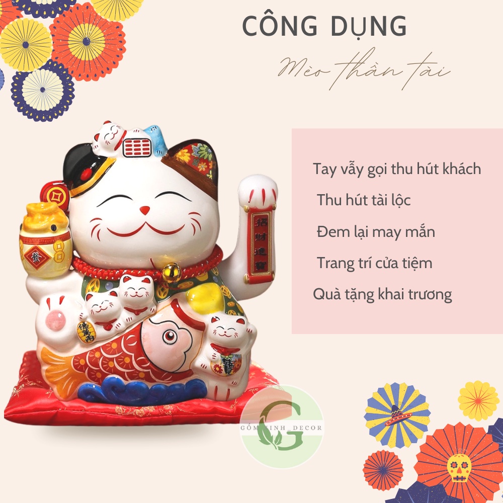 Mèo Thần Tài May Mắn vẫy tay chiêu tài lộc Nhật Bản Maneki neko gốm sứ cao cấp nhiều mẫu mới đẹp các size