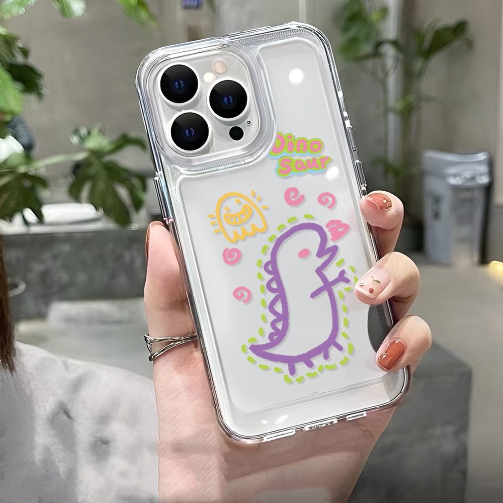 Ốp Điện Thoại Tpu Trong Suốt Hình Khủng Long Màu Tím Cho iphone 14ProMax 14Plus 13 11 12 7Plus X XR