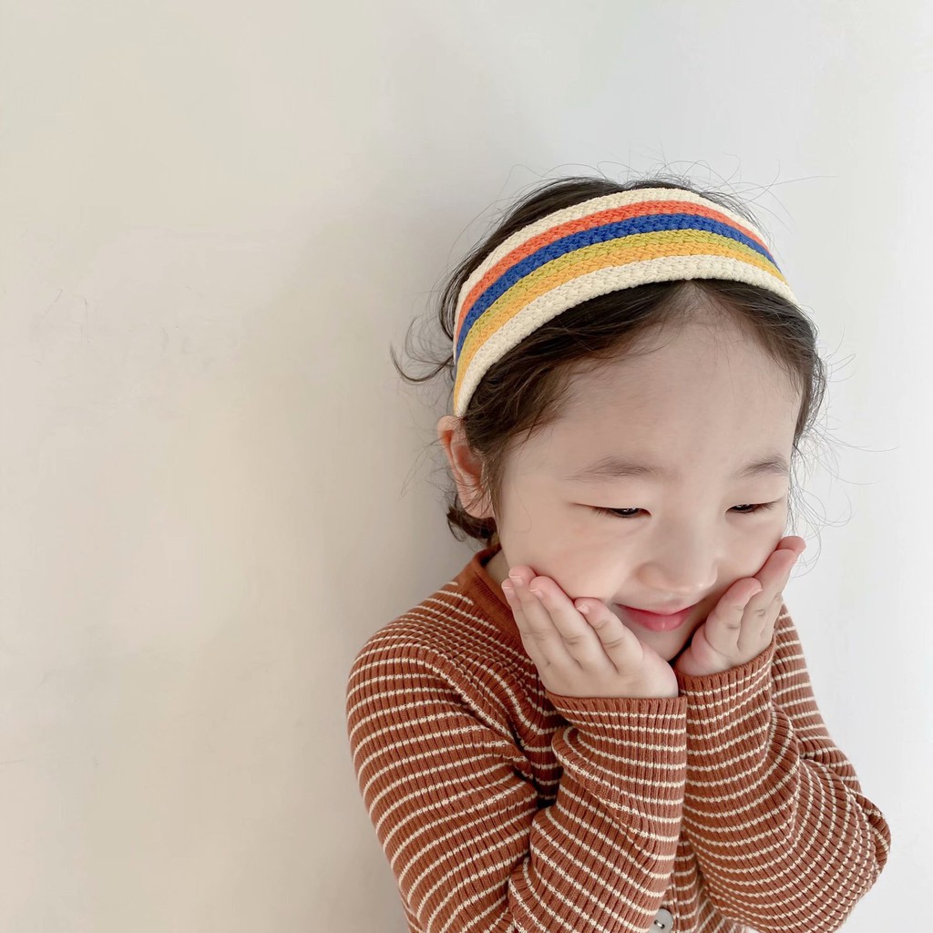 Băng đô cài tóc dạng turban, họa tiết cầu vồng, chất liệu len cho bé gái - Mã CT008 Bờm Store