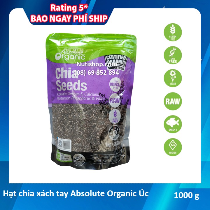 [TẶNG BÚT PHÂN BIỆT CHÂT LƯỢNG] Hạt Chia Úc Organic Chia Seeds 1kg - Có hàng chuẩn úc soi đáy tem ecofarms