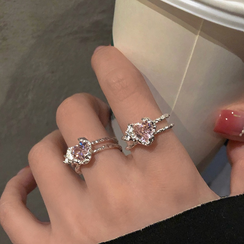IF ME Nhẫn hở   kiểu hoa/ bướm/ trái tim đính đá mặt trăng màu hồng thời trang cho nữ