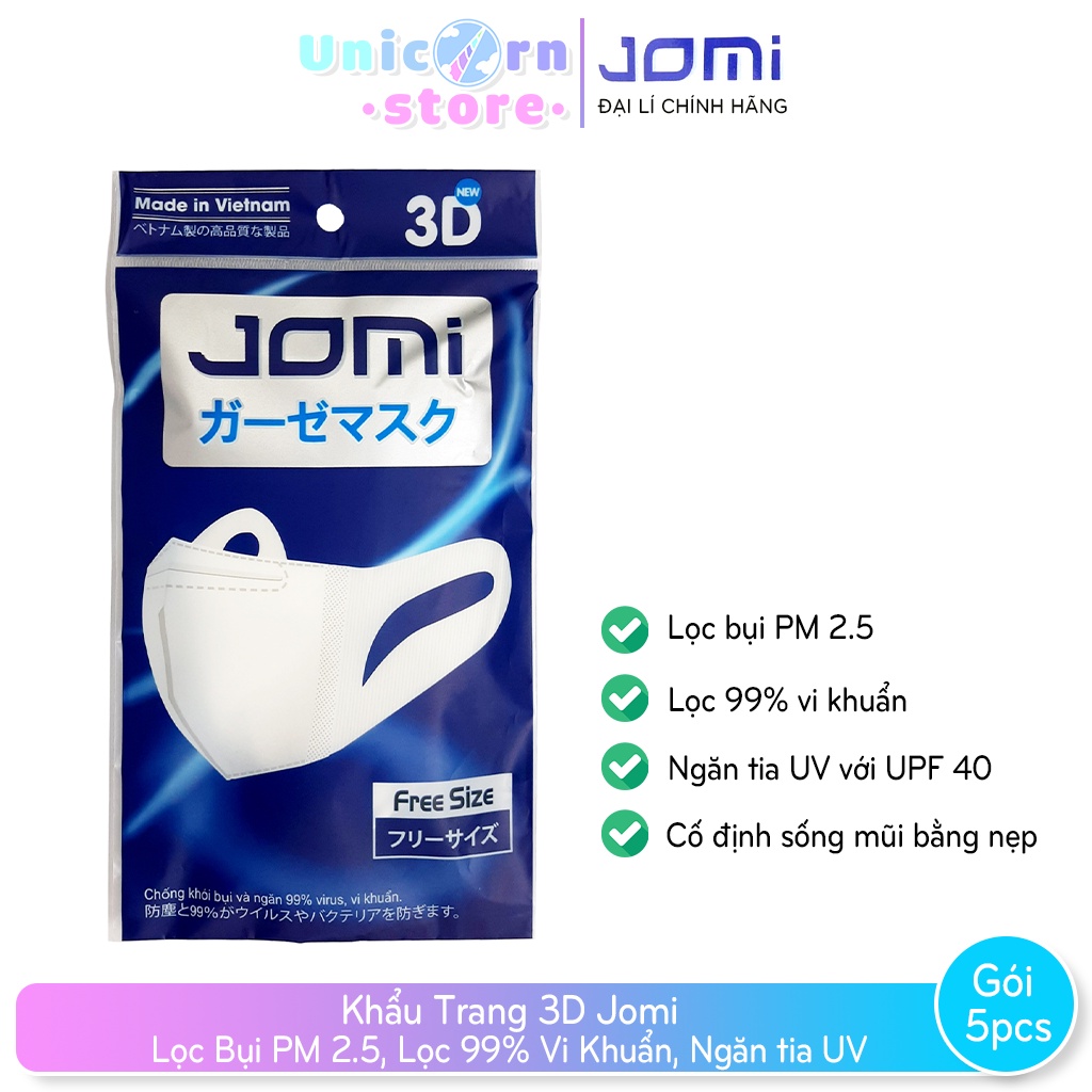 Khẩu Trang 3D Jomi Lọc Bụi Mịn PM 2.5 Gói 5 Miếng