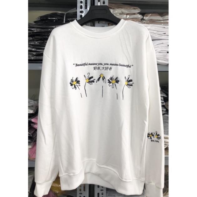 Áo Sweater DAISY'S CRUSH Thêu Hoa TRẮNG UNISEX