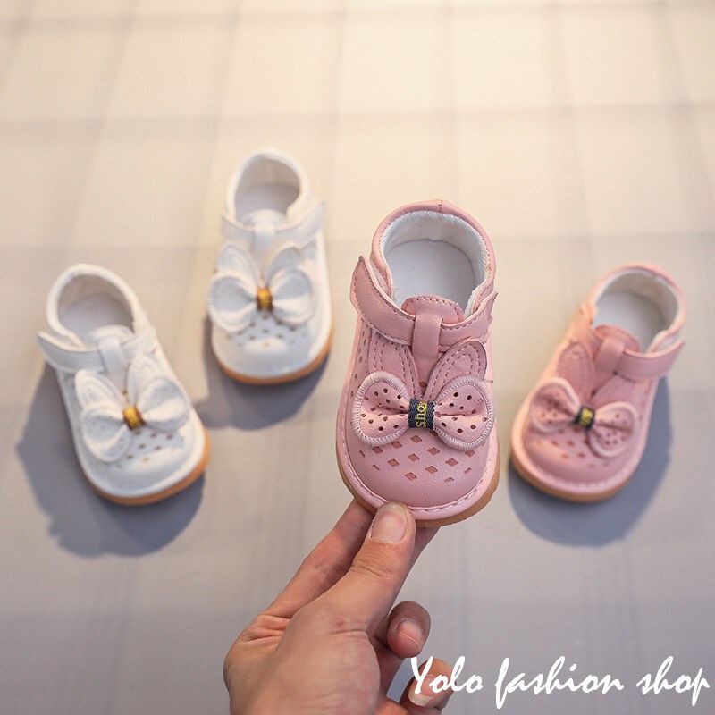 Giày tập đi cho bé gái đế mềm êm chân có kèn đính nơ dễ thương cho bé 0-2 tuổi-NG2