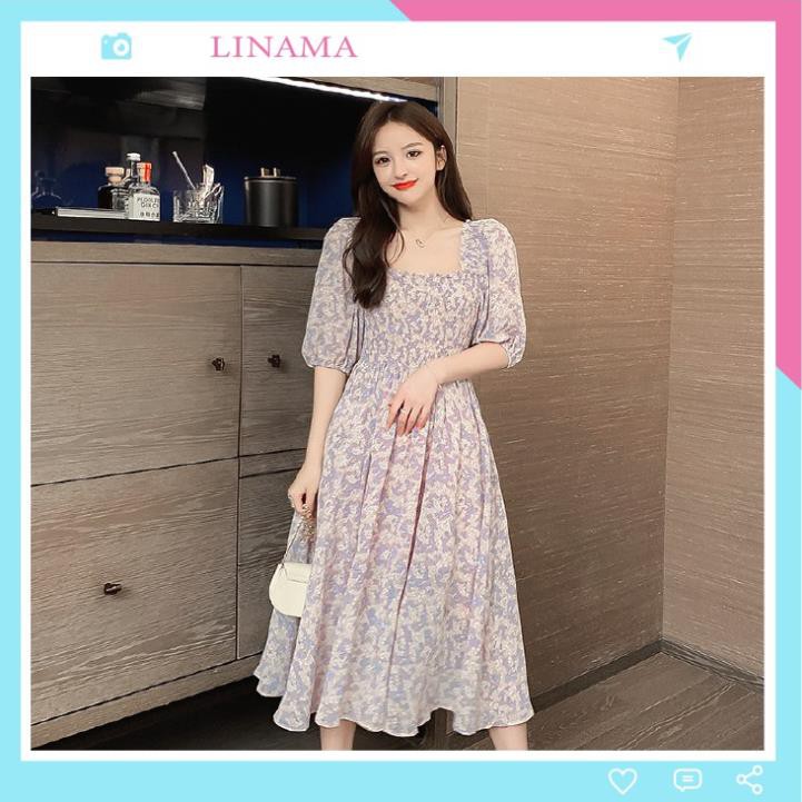 Đầm voan tay lỡ cổ vuông bo chun xinh xắn nữ tính