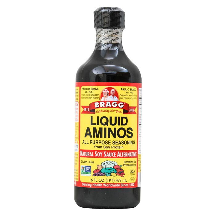 Nước tương (xì dầu) không biến đổi gen & Chế phẩm giải độc cây trồng Bragg Liquid Aminos - Chính hãng Mỹ 473ml