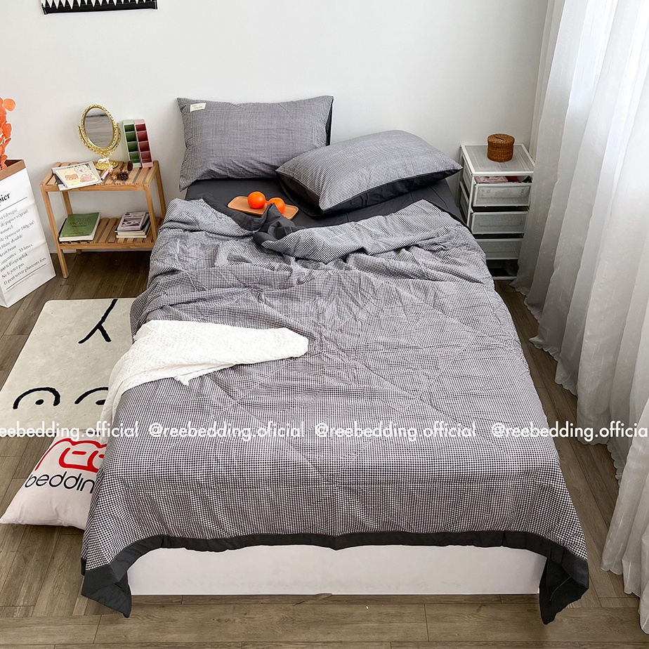 Bộ chăn ga gối chần bông Cotton TC REE Bedding zikzak xám đủ size giường nệm CTC159