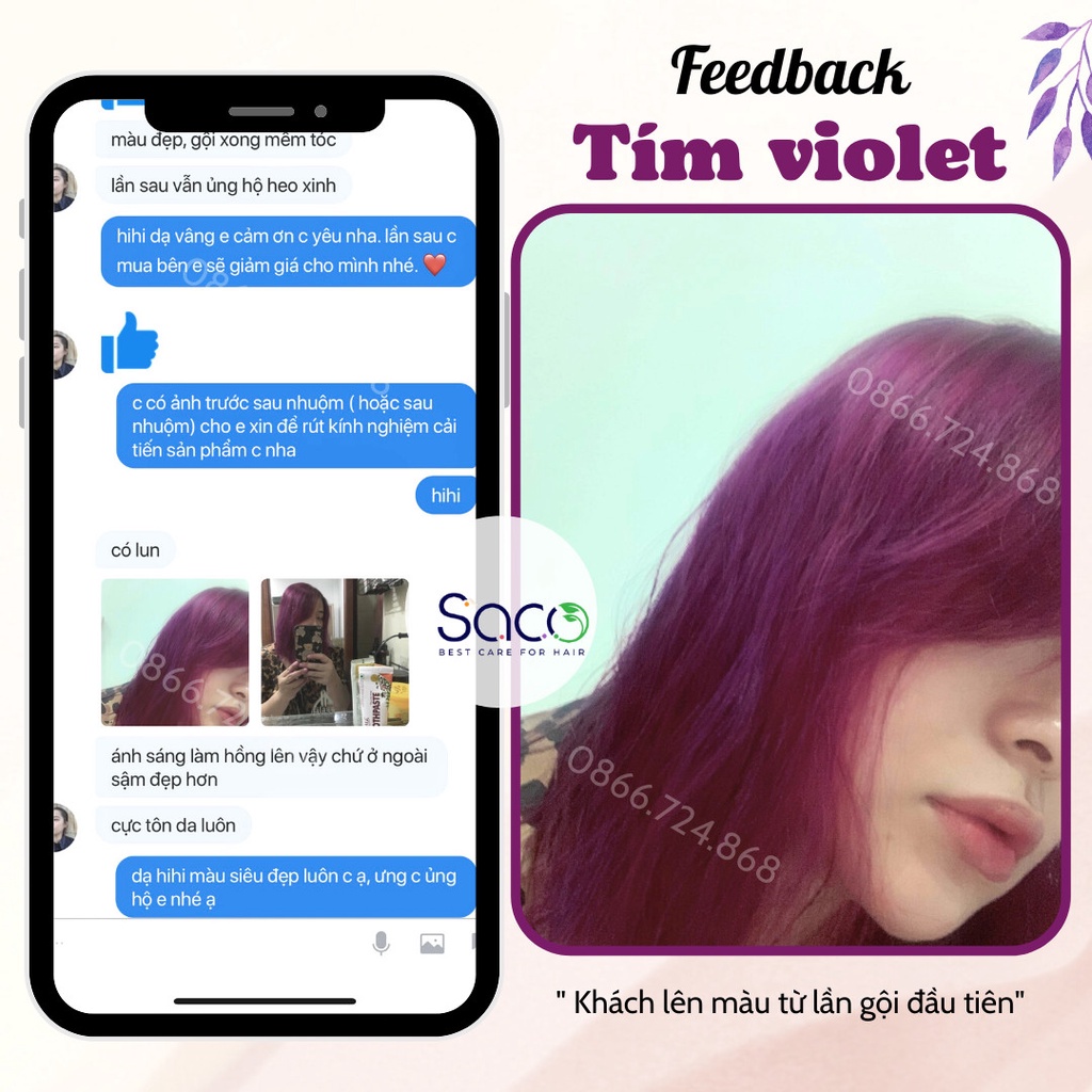 Dầu gội nhuộm tóc Tím Violet SACO PUPPLE 11 không gây khô xơ tóc từ thảo dược thiên nhiên