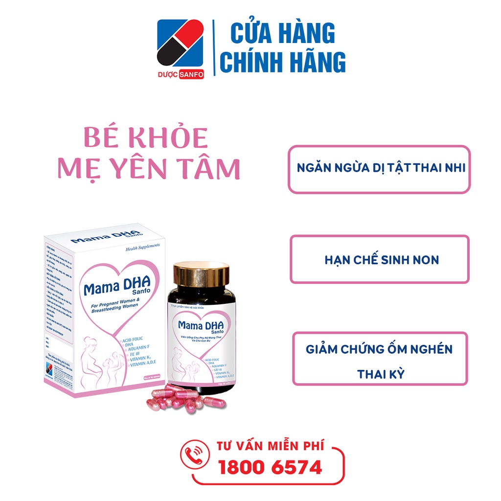 Mama DHA Sanfo viên uống bổ sung vitamin, khoáng chất cho phụ nữ mang thai và cho con bú, hộp 30 viên