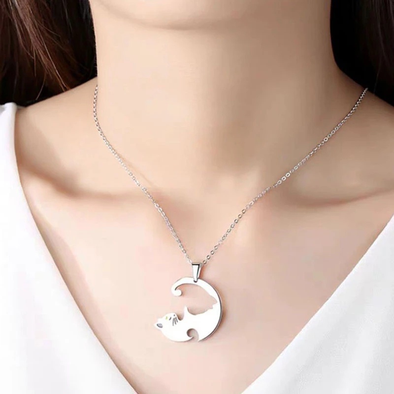Vòng cổ mặt hình mèo bằng thép không gỉ thời trang