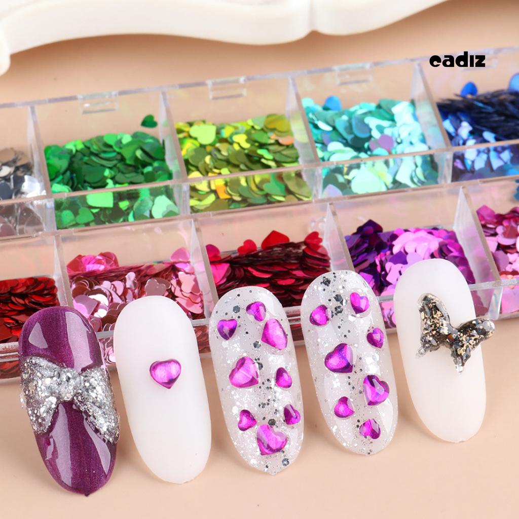 [Hàng mới về] Hộp kim tuyến lấp lánh hình trái tim trang trí móng tay nghệ thuật xinh xắn