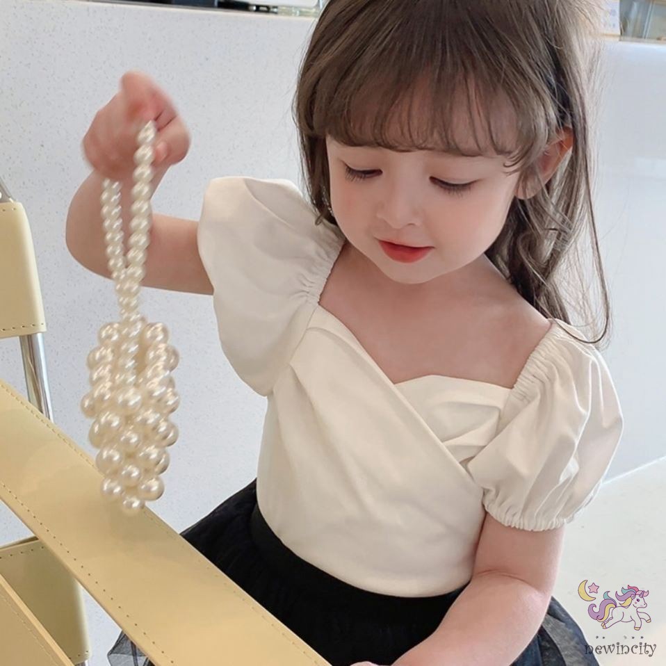 Áo tay ngắn phong cách Retro Hàn Quốc xinh xắn dành cho bé gái