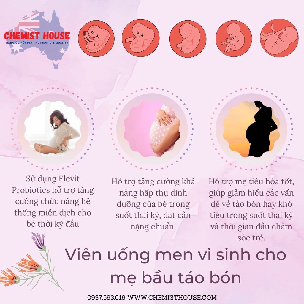 [Hàng Chuẩn ÚC] Elevit Probiotics For Pregnancy and Breastfeeding - Viên uống men vi sinh cho Mẹ bầu táo bón 30 viên