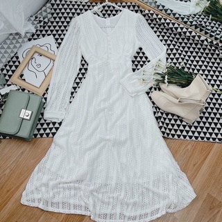 ĐẦM REN TAY DÀI NÚT BỌC XOÈ NHẸ XINH XẮN [kèm ảnh thật]