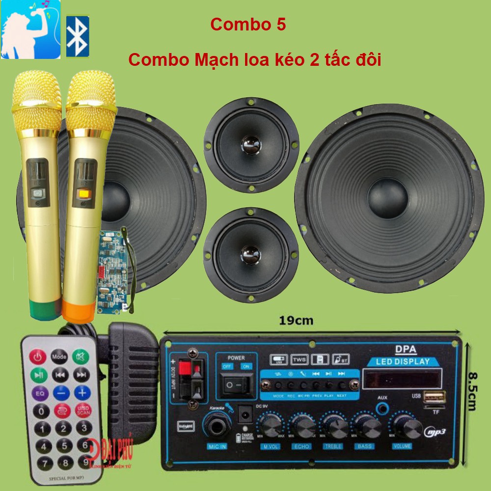 Combo mạch loa kéo 2 tấc đôi pin 7V4