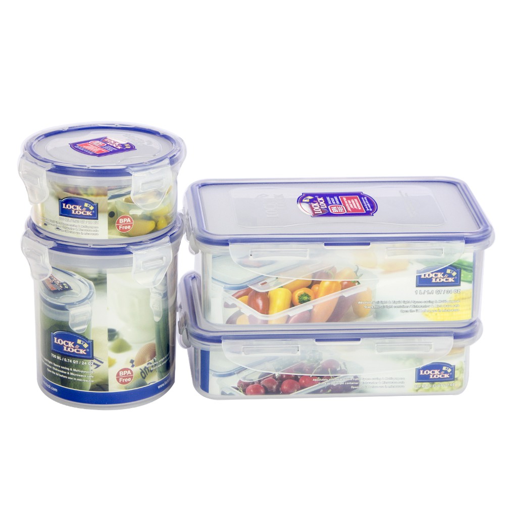 Bộ 4 hộp nhựa đựng thực phẩm Lock&Lock Classic HPL816S4 - Hàng Chính Hãng, Dùng Được Trong Máy Rửa Chén - JoyMall