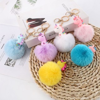 Móc Khóa Cục Bông Unicorn - Móc Chìa Khóa Hình Ngựa Một Sừng Cực Dễ Thương