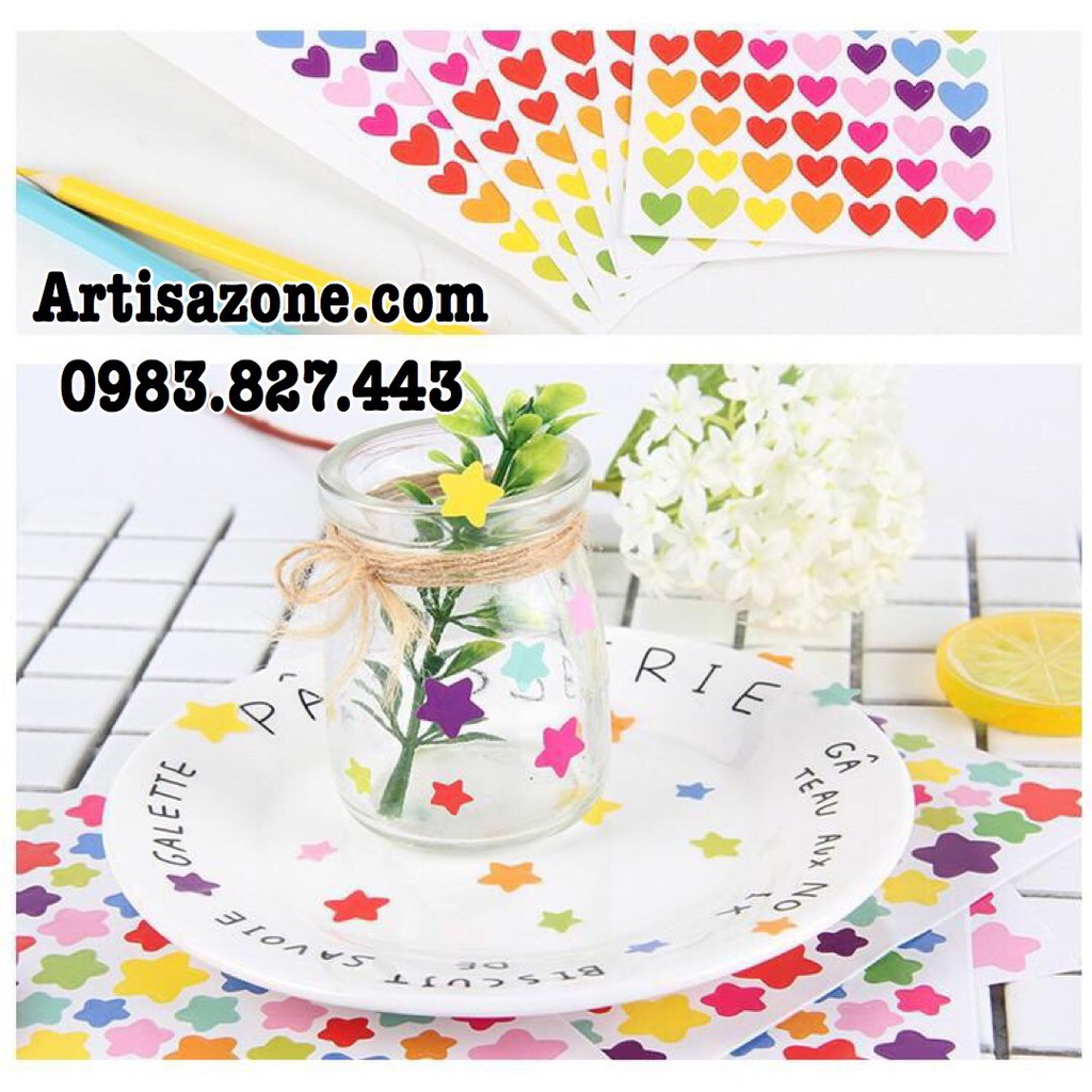 Sticker hình tim, sao trang trí đồ handmade