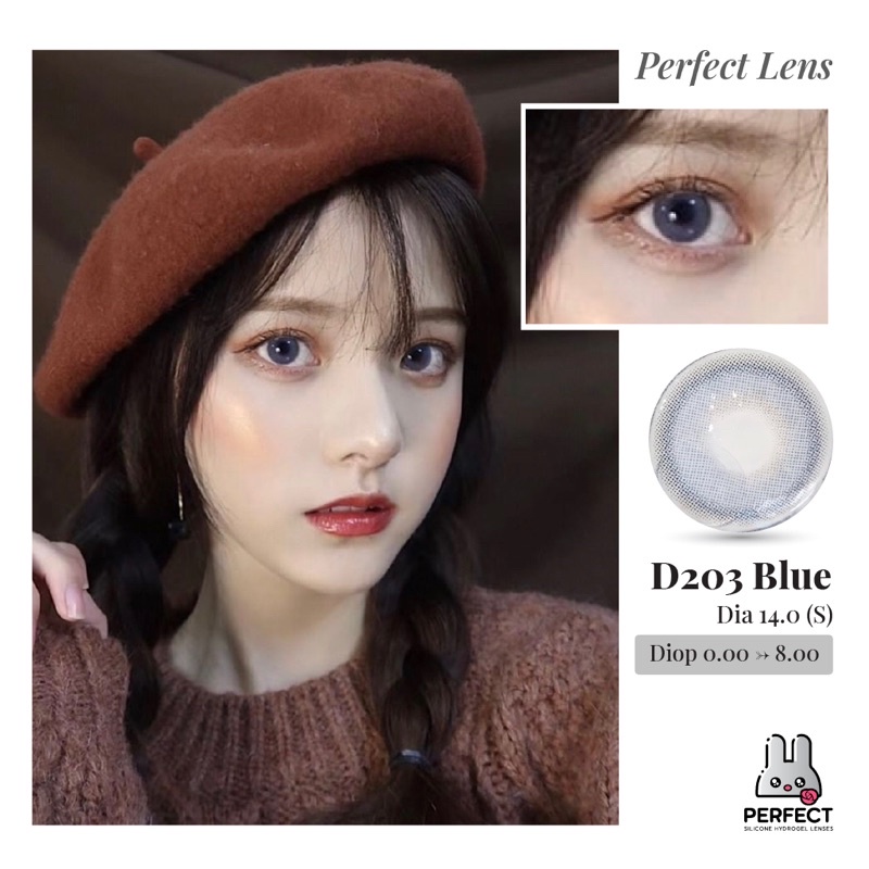 Lens Mắt , Kính Áp Tròng D203 BLUE Có Độ Cận và Không Độ , DIA 14.0 ,Cho Mắt Nhạy Cảm Giá Sale