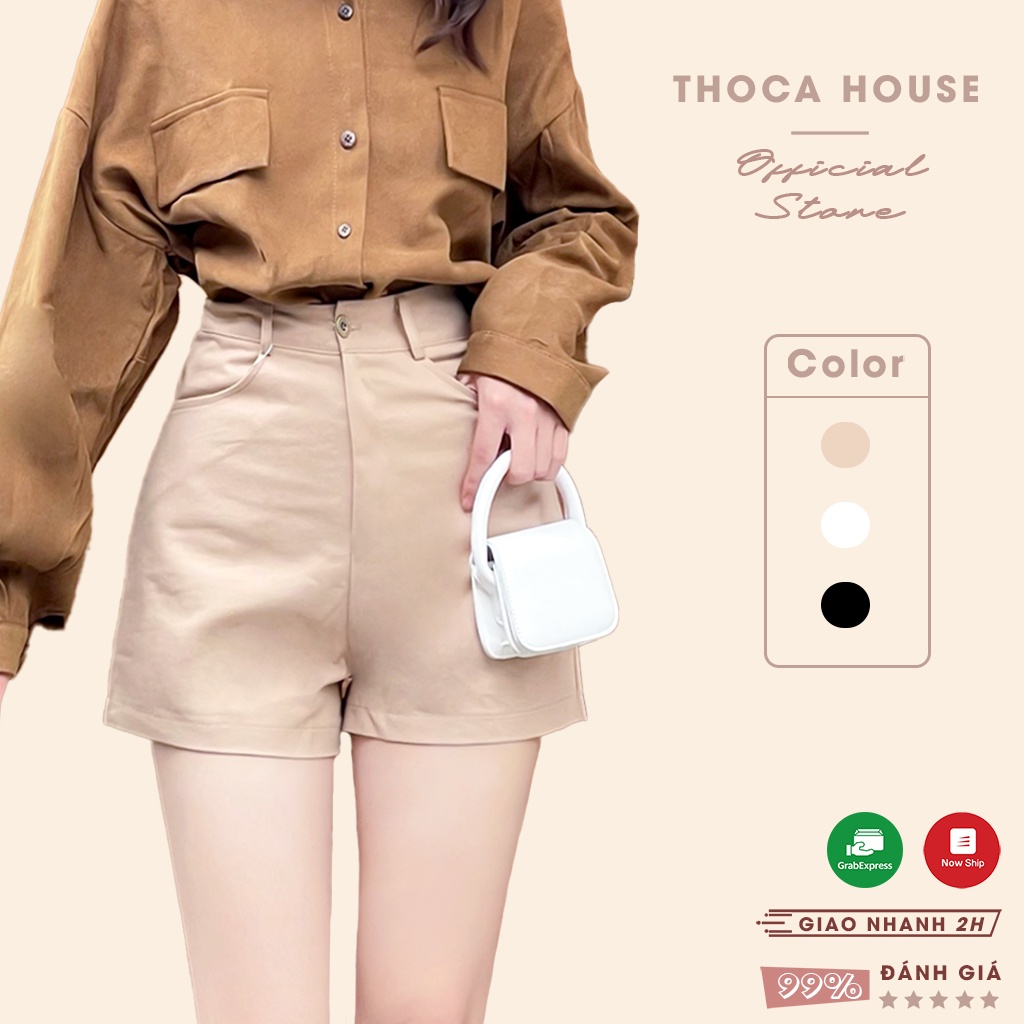 Quần short nữ kaki Hàn Quốc trơn nude, trắng, đen THOCA HOUSE ôm dáng tôn chân cực xinh