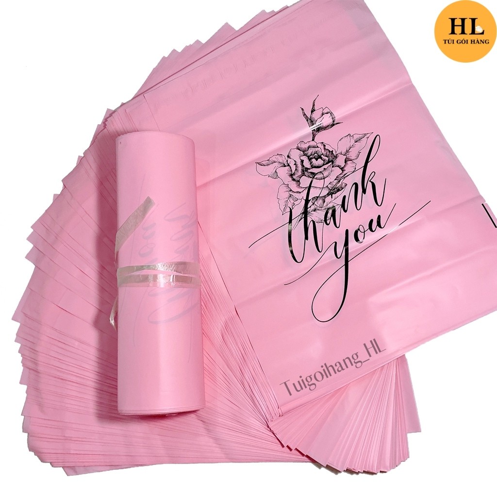 Túi gói hàng hồng pastel chất liệu cao cấp in thank you hoa văn size 25x35 TUIGOIHANGHL